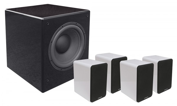 SD 402 + SUB 1201A set of white speakers and subwoofer