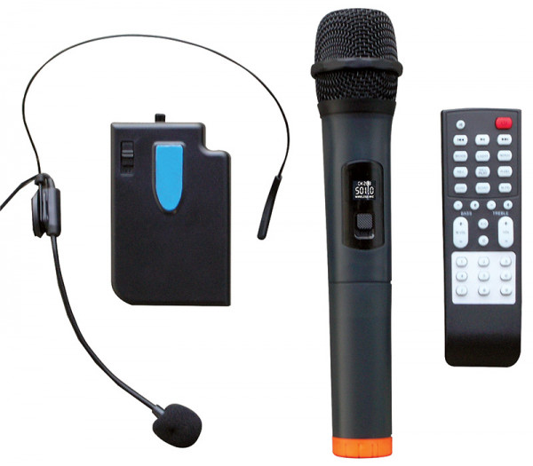 WA 480RC partybox, speaker system with hand and headset wireless microphone
